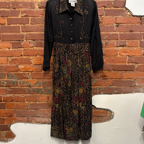 Vintage 90’s Jessica Howard Dark Academia Floral Dress With Embroidery SZ 8 - Picture 1 of 6